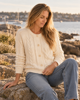 Pendleton Woolen Mills PENDLETON Cotton Cable Cardigan - Ecru (view 2) | Après Sea Ranch