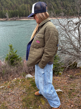 CARVE DESIGNS Marais Reversible Jacket - Fir/Capri Batik (view 7) | Après Sea Ranch