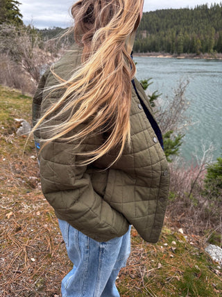 CARVE DESIGNS Marais Reversible Jacket - Fir/Capri Batik (view 3) | Après Sea Ranch