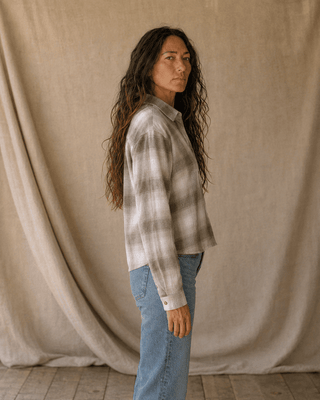 Thread & Supply Daphne Long Sleeve Button-Up Shirt-Peach Taupe Plaid (view 5) | Après Sea Ranch