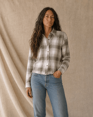 Thread & Supply Daphne Long Sleeve Button-Up Shirt-Peach Taupe Plaid (view 4) | Après Sea Ranch