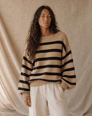 Davis Striped Sweater - Mocha (view 4) | Après Sea Ranch