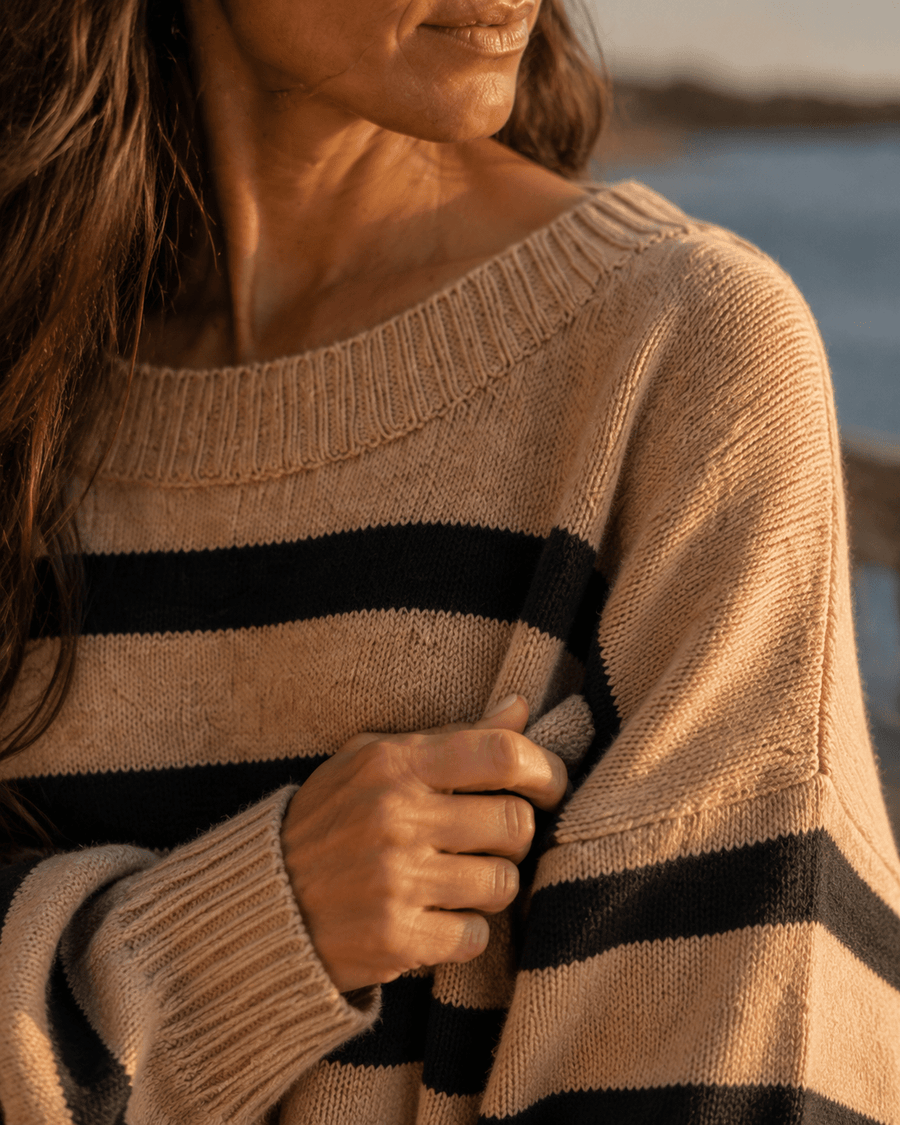 Davis Striped Sweater - Mocha (view 3) | Après Sea Ranch