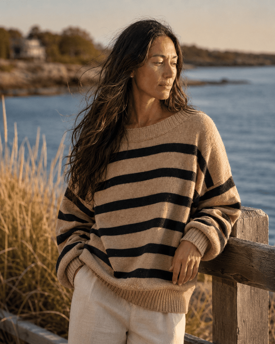 Davis Striped Sweater - Mocha (view 2) | Après Sea Ranch
