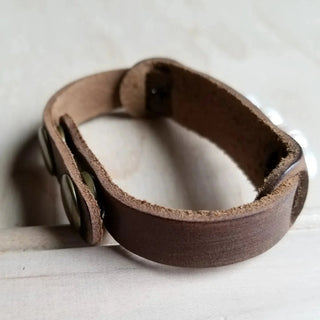 The Jewelry Junkie Dusty Leather Narrow Cuff with Freshwater Pearls (view 2) | Après Sea Ranch