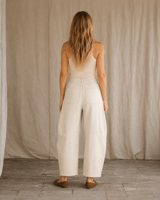 Ecru Pinstripe Barrel Pant (view 6) | Après Sea Ranch