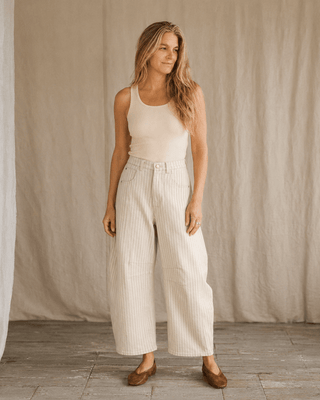 Ecru Pinstripe Barrel Pant (view 4) | Après Sea Ranch