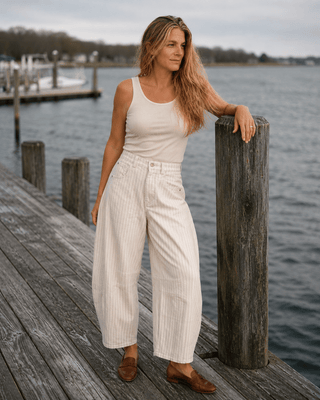 Ecru Pinstripe Barrel Pant | Après Sea Ranch