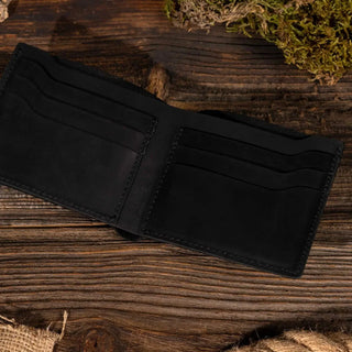 American Leather Goods Genuine Leather Bi-Fold Wallet in Black | The Salty Babe