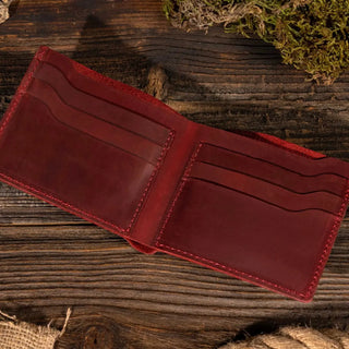 American Leather Goods Genuine Leather Bi-Fold Wallet in Red | The Salty Babe