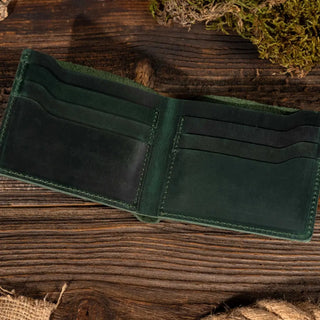 American Leather Goods Genuine Leather Bi-Fold Wallet in Green | The Salty Babe