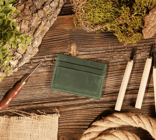 American Leather Goods Genuine Leather Card Holder Wallet in Green | Après Sea Ranch