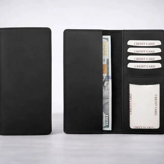 American Leather Goods Genuine Leather Long Bi-Fold Wallet in Black | Après Sea Ranch