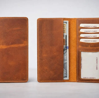 American Leather Goods Genuine Leather Long Bi-Fold Wallet in Light Brown | Après Sea Ranch