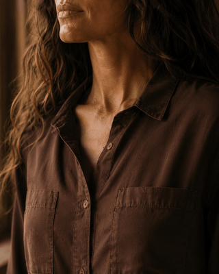 Thread & Supply Ginger Long Sleeve Button-Up Shirt- Deep Mahogany (view 3) | Après Sea Ranch