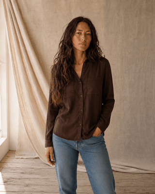 Thread & Supply Ginger Long Sleeve Button-Up Shirt- Deep Mahogany (view 4) | Après Sea Ranch