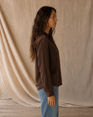 Thread & Supply Ginger Long Sleeve Button-Up Shirt- Deep Mahogany (view 5) | Après Sea Ranch