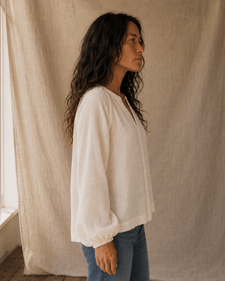 Huckleberry Braided Trim Blouse-Ecru — Long Sleeve Tops (view 5) | Après Sea Ranch