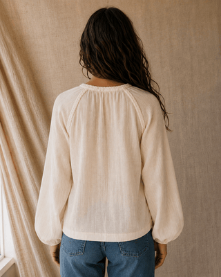 Huckleberry Braided Trim Blouse-Ecru — Long Sleeve Tops (view 6) | Après Sea Ranch