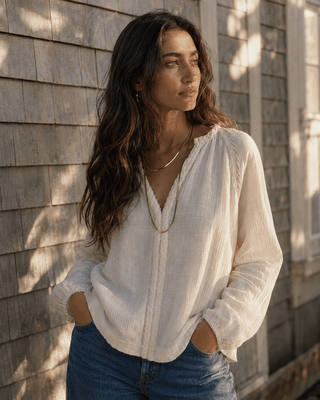 Huckleberry Braided Trim Blouse-Ecru — Long Sleeve Tops | Après Sea Ranch