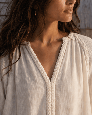 Huckleberry Braided Trim Blouse-Ecru — Long Sleeve Tops (view 3) | Après Sea Ranch