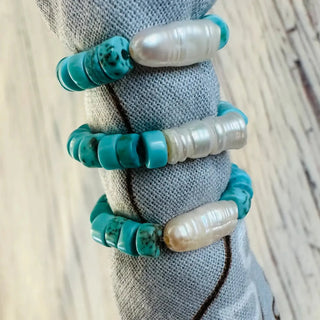 Boots Are My Roots Keshi Pearl Turquoise Bandana Stretch Charm | The Salty Babe