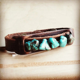 The Jewelry Junkie Leather Narrow Cuff with Blue Turquoise Chunks | Après Sea Ranch