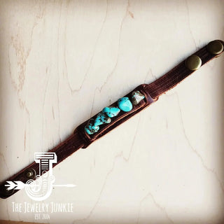 The Jewelry Junkie Leather Narrow Cuff with Blue Turquoise Chunks (view 2) | Après Sea Ranch