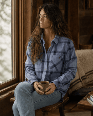 Thread & Supply Lewis Flannel Shirt- Navy Windowpane (view 2) | Après Sea Ranch