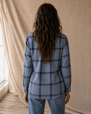 Thread & Supply Lewis Flannel Shirt- Navy Windowpane (view 6) | Après Sea Ranch