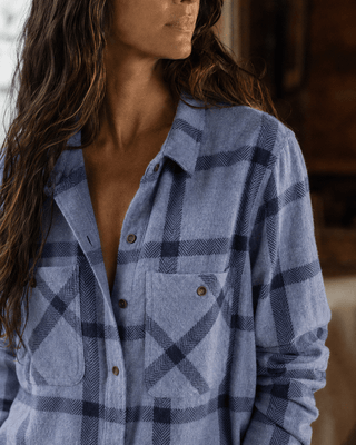 Thread & Supply Lewis Flannel Shirt- Navy Windowpane (view 3) | Après Sea Ranch