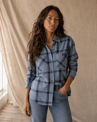 Thread & Supply Lewis Flannel Shirt- Navy Windowpane (view 4) | Après Sea Ranch