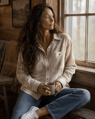 Thread & Supply Lewis Flannel Shirt- Sand Taupe Plaid (view 2) | Après Sea Ranch