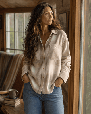 Thread & Supply Lewis Flannel Shirt- Sand Taupe Plaid | Après Sea Ranch