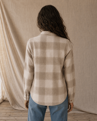 Thread & Supply Lewis Flannel Shirt- Sand Taupe Plaid (view 6) | Après Sea Ranch