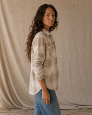 Thread & Supply Lewis Flannel Shirt- Sand Taupe Plaid (view 5) | Après Sea Ranch