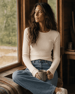 Thread & Supply Louisa Knit Long Sleeve Top-Eggnog (view 2) | Après Sea Ranch