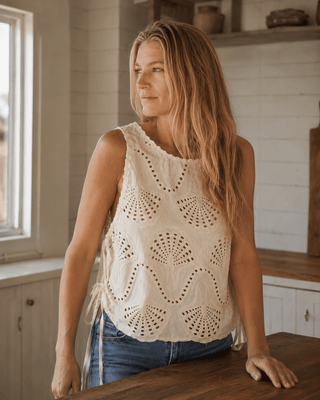 Lowen Eyelet Sleeveless Top - Natural (view 2) | Après Sea Ranch
