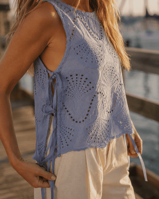 Lowen Eyelet Sleeveless Top - Lilac (view 3) | Après Sea Ranch