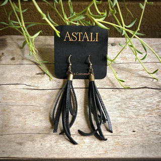 ASTALI Mini Tassel Earrings - Black, Western Short Leather Earrings (view 6) | The Salty Babe