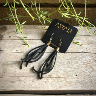ASTALI Mini Tassel Earrings - Black, Western Short Leather Earrings (view 8) | The Salty Babe