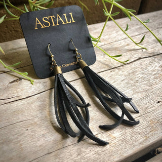 ASTALI Mini Tassel Earrings - Black, Western Short Leather Earrings (view 9) | The Salty Babe