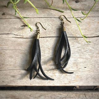 ASTALI Mini Tassel Earrings - Black, Western Short Leather Earrings | The Salty Babe
