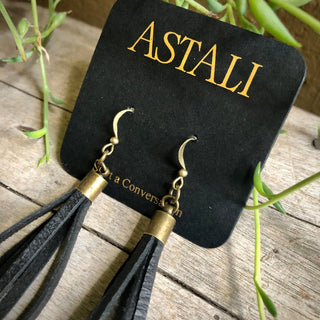 ASTALI Mini Tassel Earrings - Black, Western Short Leather Earrings (view 4) | The Salty Babe