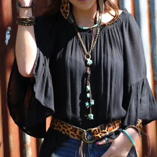 The Jewelry Junkie Multi-Strand Leather Cuff with Antique Gold Studs (view 2) | Après Sea Ranch