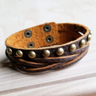 The Jewelry Junkie Multi-Strand Leather Cuff with Antique Gold Studs | Après Sea Ranch
