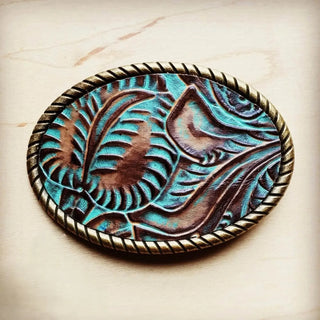 The Jewelry Junkie Rope Edge Turquoise Brown Floral Leather Belt Buckle | Après Sea Ranch