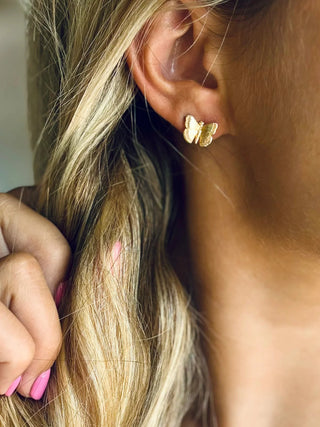 Silver Girl SG Butterfly Post - Gold Plated — Earrings (view 2) | The Salty Babe