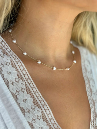 Silver Girl SG Pearl Heart Station Necklace - Gold (view 2) | The Salty Babe