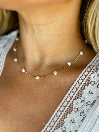 Silver Girl SG Pearl Heart Station Necklace - Gold | The Salty Babe